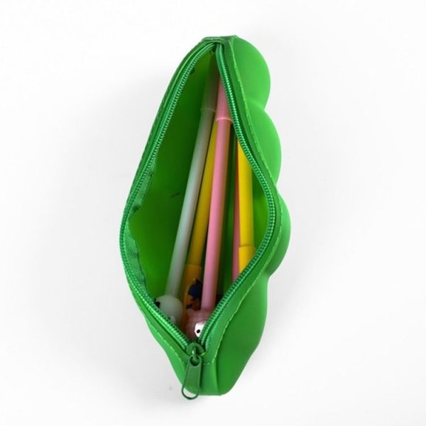 Vegetable Series Stationery Pencil Bag Shaped Silicone Pencil Box Creative Primary Secondary School Stationery, Style: Light Green Pea - Image 3