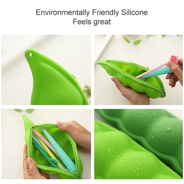 Vegetable Series Stationery Pencil Bag Shaped Silicone Pencil Box Creative Primary Secondary School Stationery, Style: Light Green Pea - Image 4