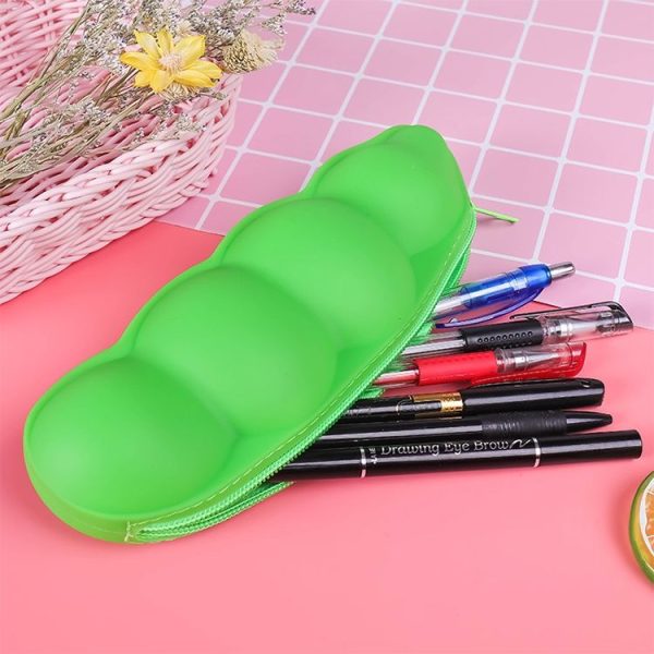 Vegetable Series Stationery Pencil Bag Shaped Silicone Pencil Box Creative Primary Secondary School Stationery, Style: Light Green Pea - Image 5