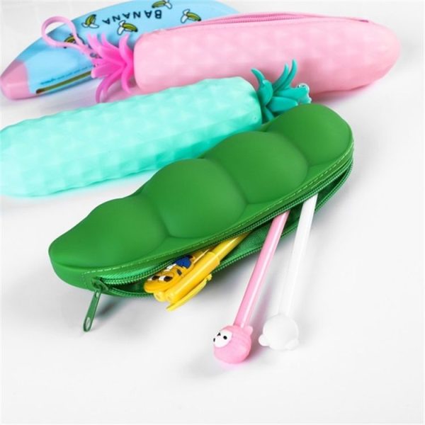 Vegetable Series Stationery Pencil Bag Shaped Silicone Pencil Box Creative Primary Secondary School Stationery, Style: Light Green Pea - Image 6
