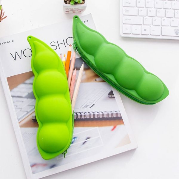 Vegetable Series Stationery Pencil Bag Shaped Silicone Pencil Box Creative Primary Secondary School Stationery, Style: Light Green Pea - Image 7