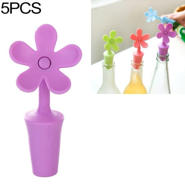 5 PCS Silicone Wine Stopper Flower Beer Stopper (Purple)