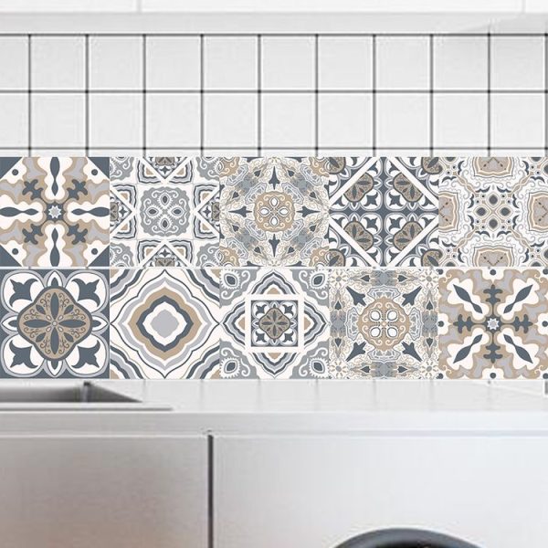 2 PCS Retro Tile Stickers Kitchen Bathroom PVC Self Adhesive Wall Stickers Living Room DIY Decor Wallpaper Waterproof Decoration, Style: Laminating, Size: 100x20cm (MZ039 D) - Image 3