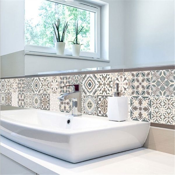2 PCS Retro Tile Stickers Kitchen Bathroom PVC Self Adhesive Wall Stickers Living Room DIY Decor Wallpaper Waterproof Decoration, Style: Laminating (MZ039 E) - Image 5