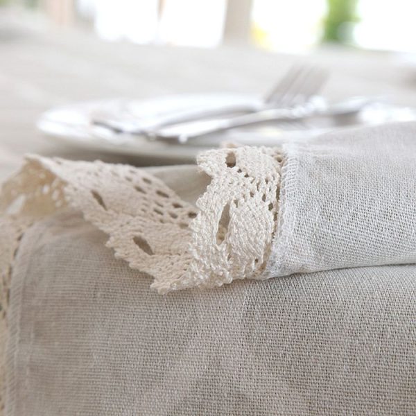 Cotton and Geometric Rhombus Gray LaceTablecloth, Size: 90x90cm (With Lace) - Image 3