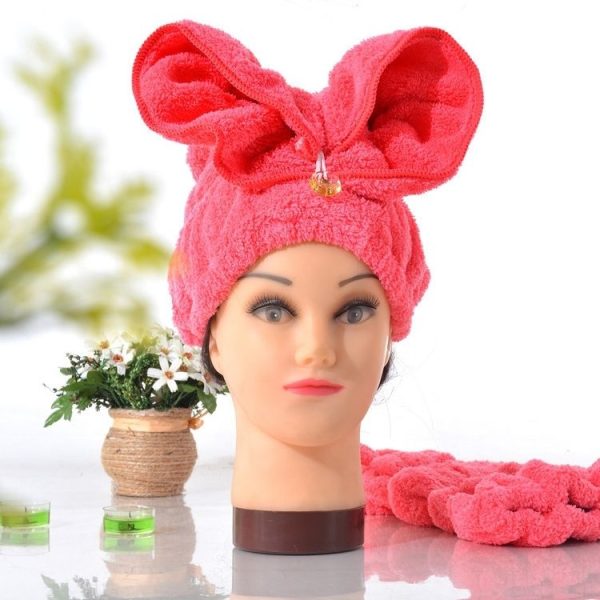 Microfiber Solid Hair Turban Quickly Dry Hair Hat Wrapped Towel (Pink) - Image 2