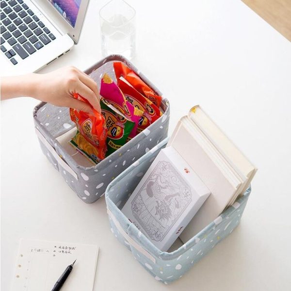 Home Cotton and Linen Debris Storage Basket Office Desktop Stationery, Size: 20x15.5x14cm (Snowflake Pink) - Image 7