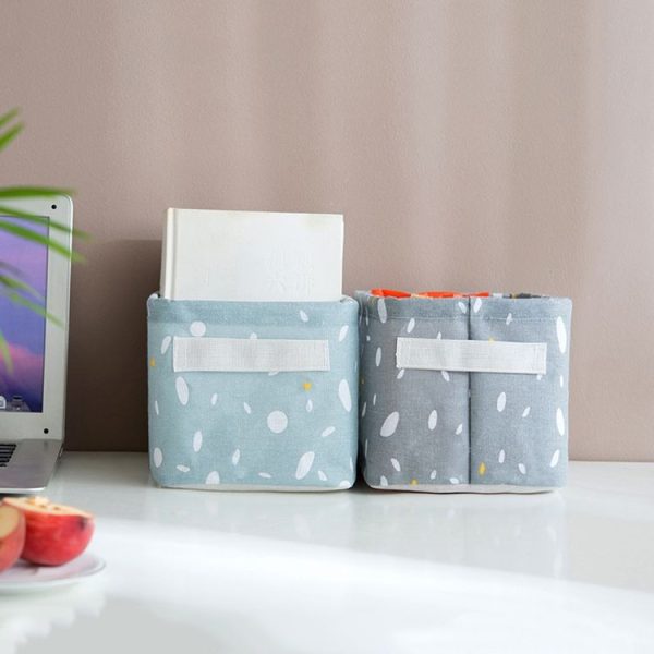 Home Cotton and Linen Debris Storage Basket Office Desktop Stationery, Size: 20x15.5x14cm (Snowflake Pink) - Image 9