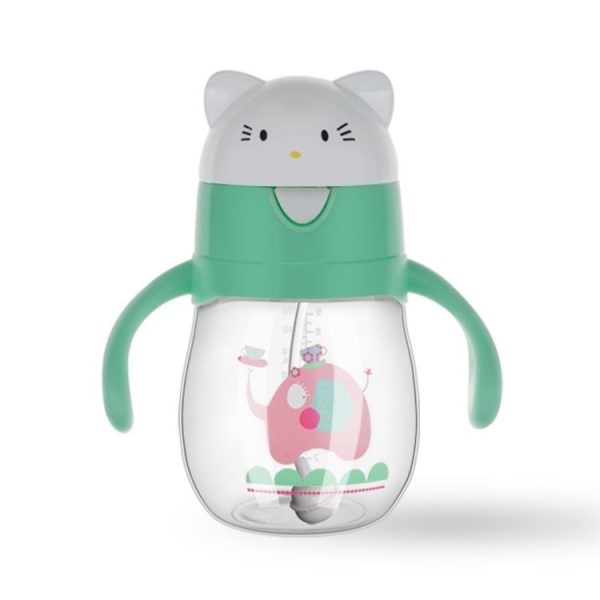 Infant Toddler Drink Cup Child Plastic Leakproof Cartoon Straw Cup With Handle Gravity Ball, Size: 270 ml (Green)