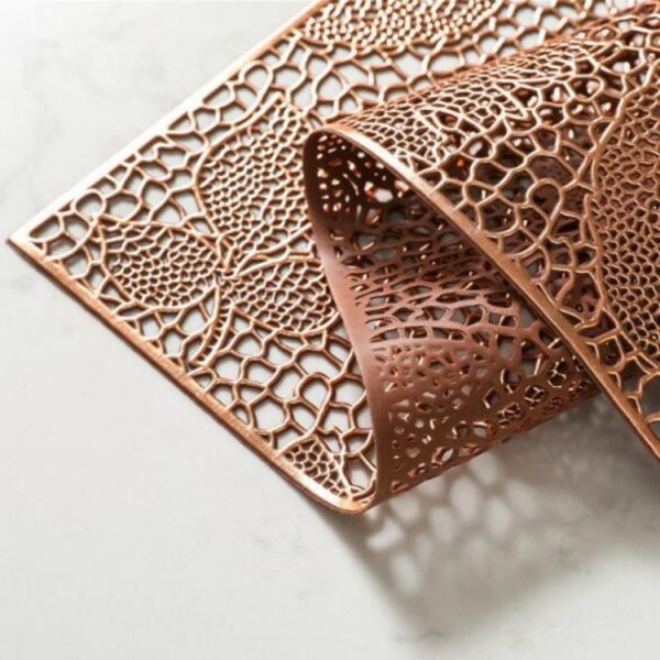 2 PCS Rectangle Plant Pattern Hollow Placemats PVC Table Mats Coffee Cup Pad (Gold) - Image 5
