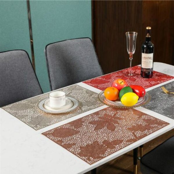2 PCS Rectangle Plant Pattern Hollow Placemats PVC Table Mats Coffee Cup Pad (Gold) - Image 6