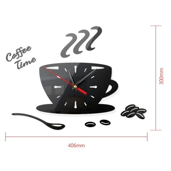 Home DIY 3D Stereo Decorative Fashion Coffee Wall Clock Acrylic Mirror Wall Sticker Coffee Clock (Deep Gold) - Image 4