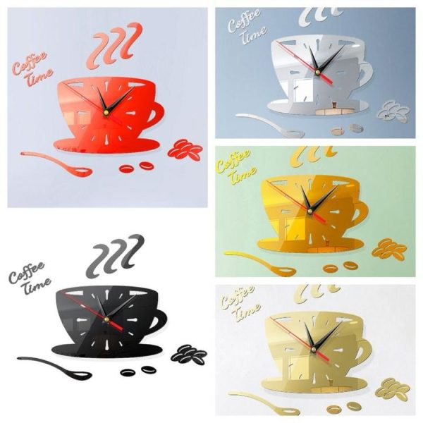 Home DIY 3D Stereo Decorative Fashion Coffee Wall Clock Acrylic Mirror Wall Sticker Coffee Clock (Deep Gold) - Image 5
