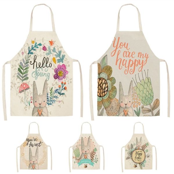 WQ0025 2 PCS Cute Cartoon Rabbit Print Kitchen Apron Cooking Tool, Size: 55x68cm (WQ0025-1) - Image 3