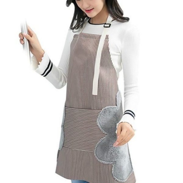 Oilproof Waterproof Padded Apron Cooking Gown with Hand Rub Kitchen Utensils (Coffee)