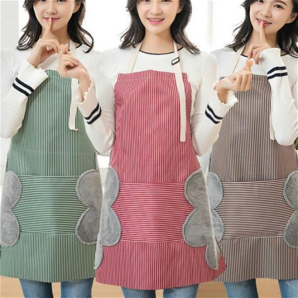 Oilproof Waterproof Padded Apron Cooking Gown with Hand Rub Kitchen Utensils (Coffee) - Image 5