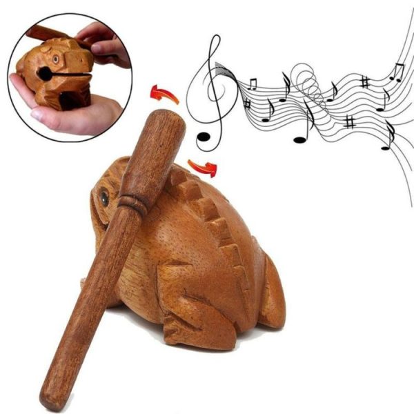 Sounding Solid Wood Carving Crafts Lucky Frogs Vocal Ornaments Children's Toys, Size: 8x4CM