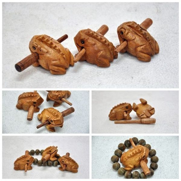 Sounding Solid Wood Carving Crafts Lucky Frogs Vocal Ornaments Children's Toys, Size: 8x4CM - Image 5