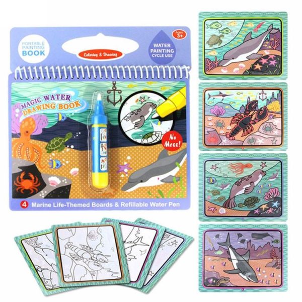 Water Drawing Book Coloring Book Doodle & Magic Pen Painting Drawing Board for Kids Toys Birthday Gift (2355-1 Ocean)