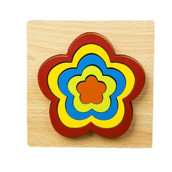DIY Creative 3D Wooden Puzzle Geometry Shape Puzzle Children Educational Toys (Flower) - Image 2