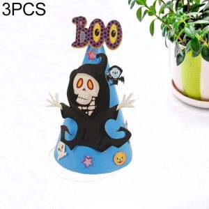 3 PCS Halloween Supplies Paper Cartoon Hat Children Dress Up Toys (Blue skull)