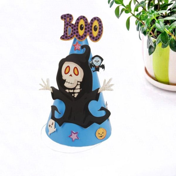 3 PCS Halloween Supplies Paper Cartoon Hat Children Dress Up Toys (Blue skull) - Image 2