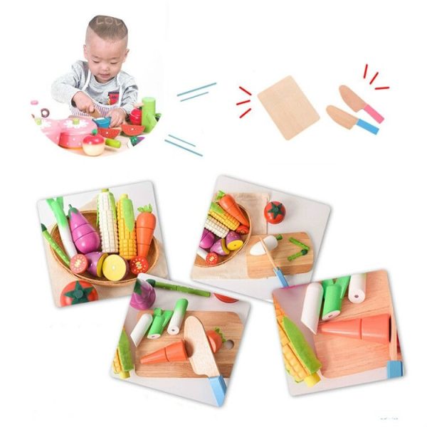 Wooden Magnetic Vegetable Fruit Cutler Kitchen Toys Children Educational Toys, Style: Lotus Root - Image 3