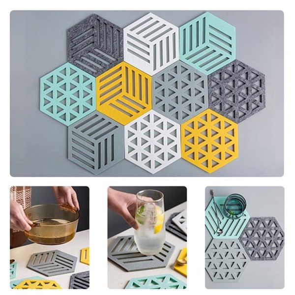 4 PCS Geometry Felt Household Tableware Dish Insulation Mat Cup Absorbent Pad, Color: Dark gray (triangle) - Image 7