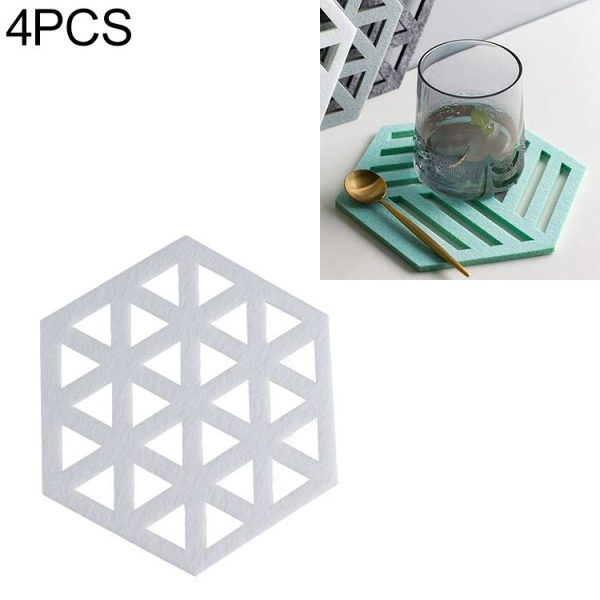 4 PCS Geometry Felt Household Tableware Dish Insulation Mat Cup Absorbent Pad, Color: White (triangle)