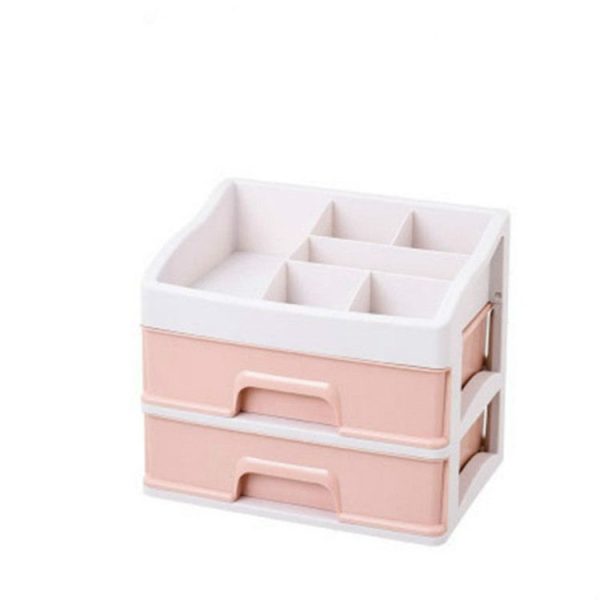 2 PCS Plastic Storage Drawer Makeup Desktop Storage Box, Size: 2 Layer (Pink) - Image 2