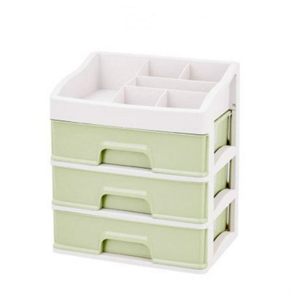 2 PCS Plastic Storage Drawer Makeup Desktop Storage Box, Size: 3 Layer (Green)
