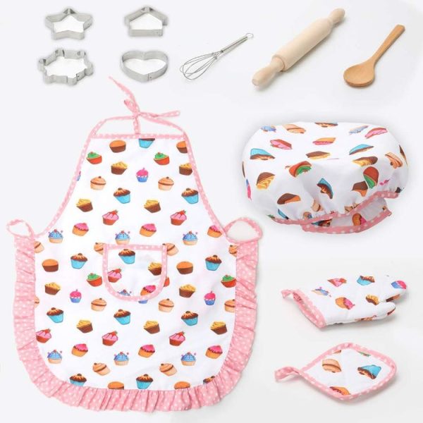 11 PCS / Set Kids Cooking Baking Kit Kitchen Chef Costume Role Play Apron Hat Gloves Set for Children - Image 2