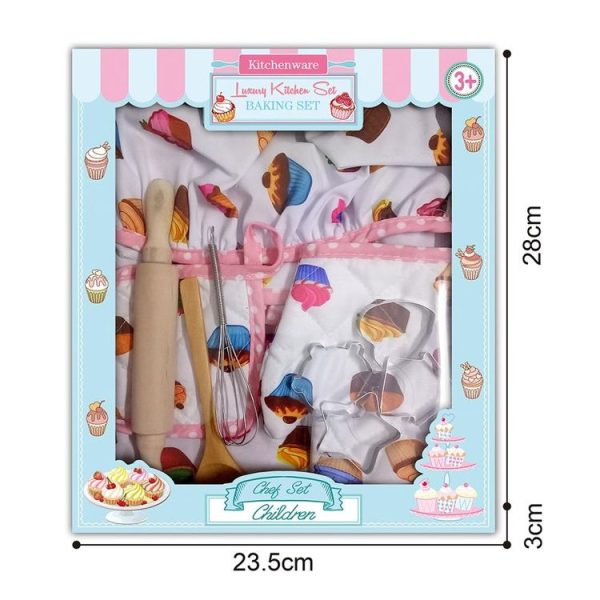11 PCS / Set Kids Cooking Baking Kit Kitchen Chef Costume Role Play Apron Hat Gloves Set for Children - Image 7