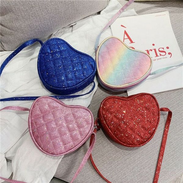 Cute Children Bag Love Sequins Diagonal Mini Shoulder Bag (Blue) - Image 4