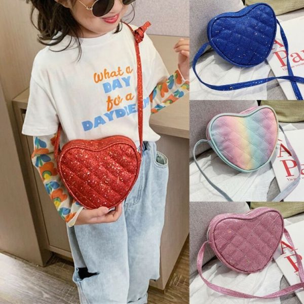 Cute Children Bag Love Sequins Diagonal Mini Shoulder Bag (Blue) - Image 5
