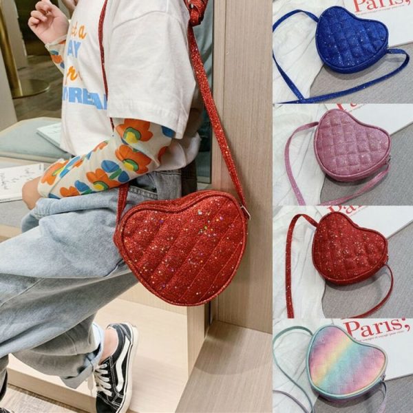 Cute Children Bag Love Sequins Diagonal Mini Shoulder Bag (Blue) - Image 6