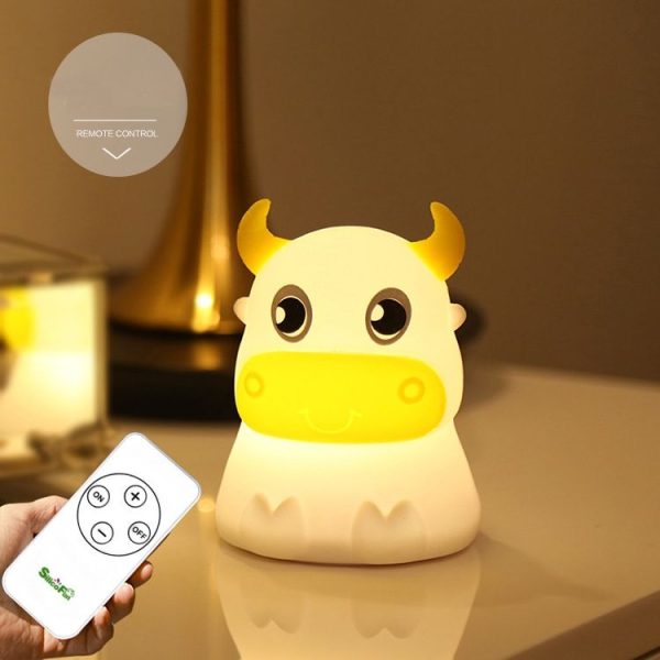 Colorful Dull Cow Silicone Night Light Led Creative Dream Bedroom Bedside Patted With Sleeping Lights, Style: Remote Control - Image 3