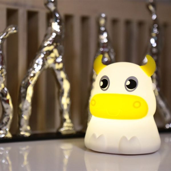 Colorful Dull Cow Silicone Night Light Led Creative Dream Bedroom Bedside Patted With Sleeping Lights, Style: Remote Control - Image 4