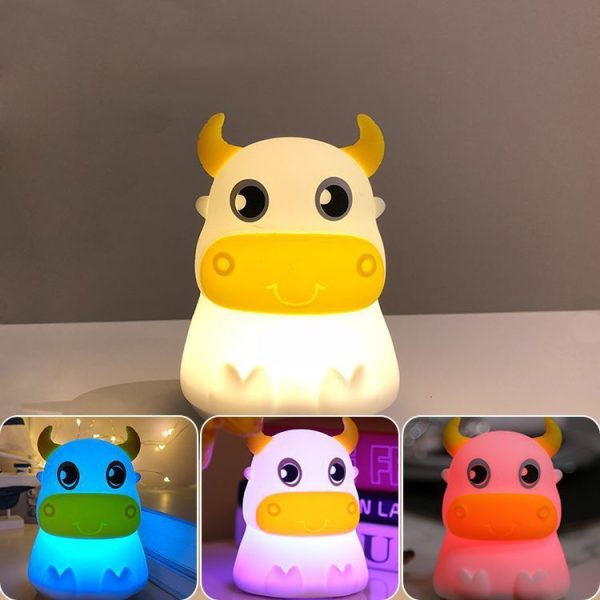 Colorful Dull Cow Silicone Night Light Led Creative Dream Bedroom Bedside Patted With Sleeping Lights, Style: Remote Control - Image 5