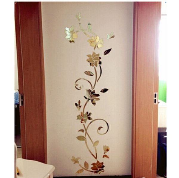3D Wall Stikcers Flower Shape Acrylic Fashionable Detachable Waterproof DIY Wall Stickers Home Decoration, Size: 80x24CM (Mirror Light Gold Left) - Image 2