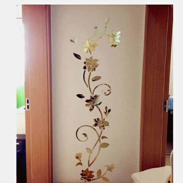 3D Wall Stikcers Flower Shape Acrylic Fashionable Detachable Waterproof DIY Wall Stickers Home Decoration, Size: 80x24CM (Mirror Light Gold Left) - Image 3