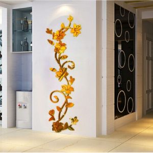 3D Wall Stikcers Flower Shape Acrylic Fashionable Detachable Waterproof DIY Wall Stickers Home Decoration, Size: 100x30CM (Mirror Deep Gold Right)