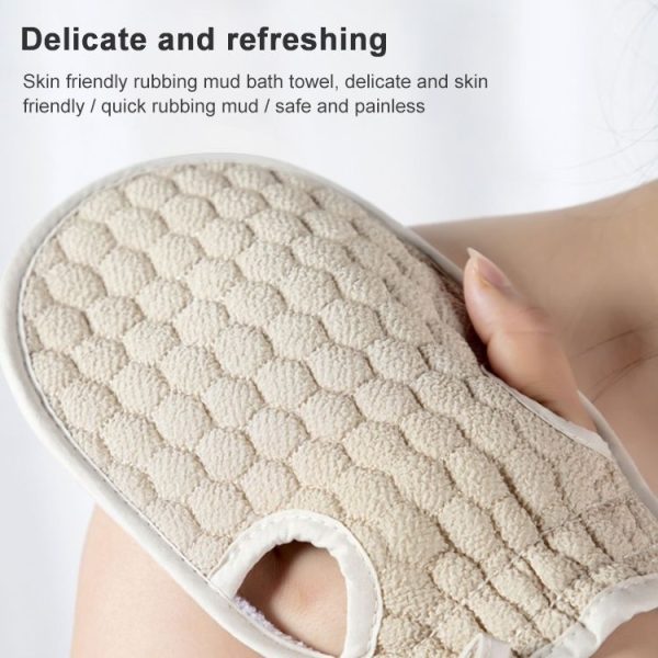 Bath Body Shower Gloves Skin Exfoliating SPA Massage Mitt Lattice Particles Washcloth (Grey White) - Image 3