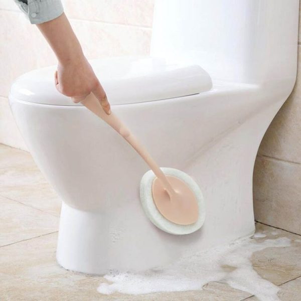Bathroom Long Handle Cleaning Sponge Brush Floor Tile Decontamination Scouring Pad (White) - Image 3