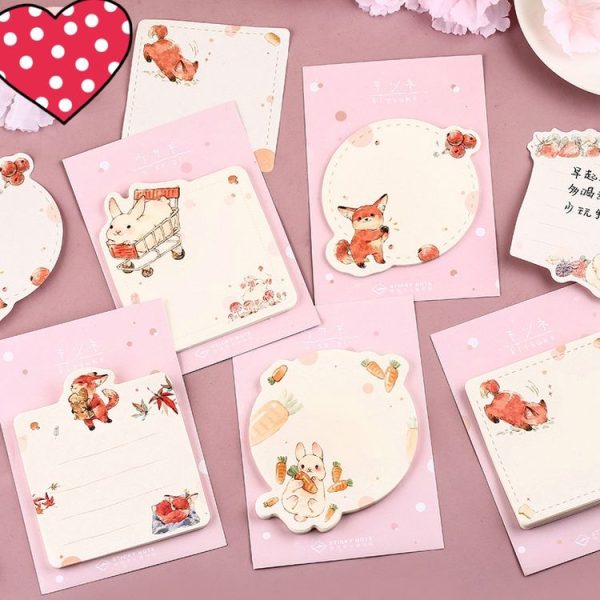 2 PCS Cute Cartoon Animal Note Notepad Diary Self-adhesive Glue Memo Post-it (Love Rabbit) - Image 3