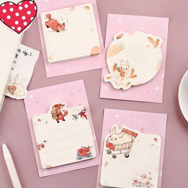 2 PCS Cute Cartoon Animal Note Notepad Diary Self-adhesive Glue Memo Post-it (Love Rabbit) - Image 4