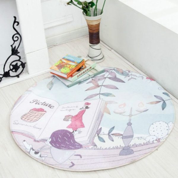 Cute Hand-painted Animal Carpet Round Mat Chair Cushion Baby Crawling Floor Mat Pad, Size: Diameter 90cm (Reading Girl)