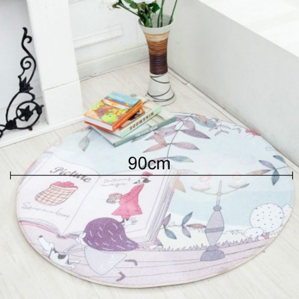Cute Hand-painted Animal Carpet Round Mat Chair Cushion Baby Crawling Floor Mat Pad, Size: Diameter 90cm (Reading Girl) - Image 2