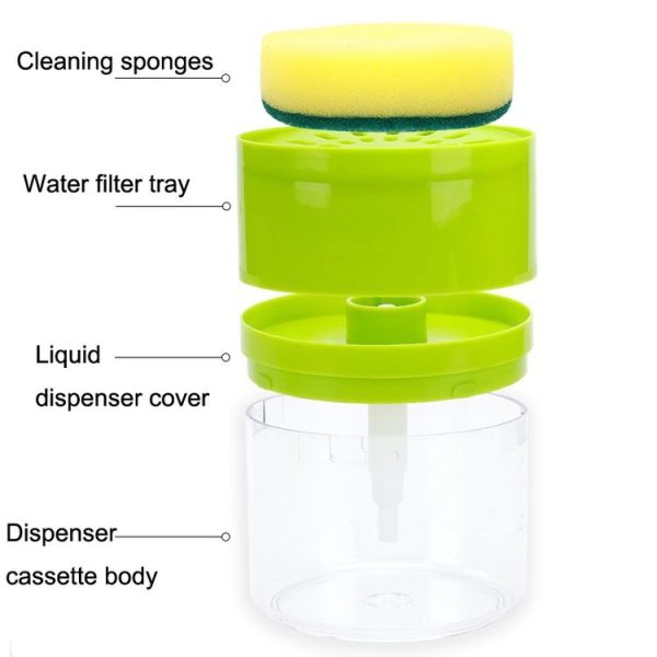 Kitchen Detergent Press Bottle Wipe Combination Dish Brush Soap Liquid Box (Green) - Image 3