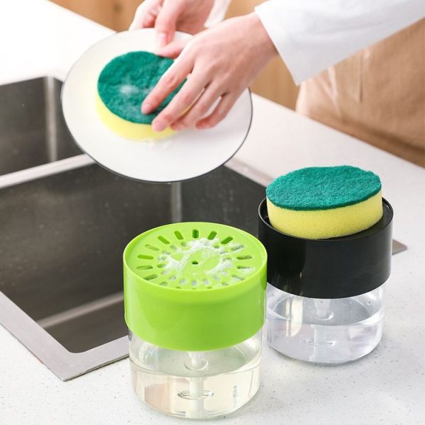 Kitchen Detergent Press Bottle Wipe Combination Dish Brush Soap Liquid Box (Green) - Image 6